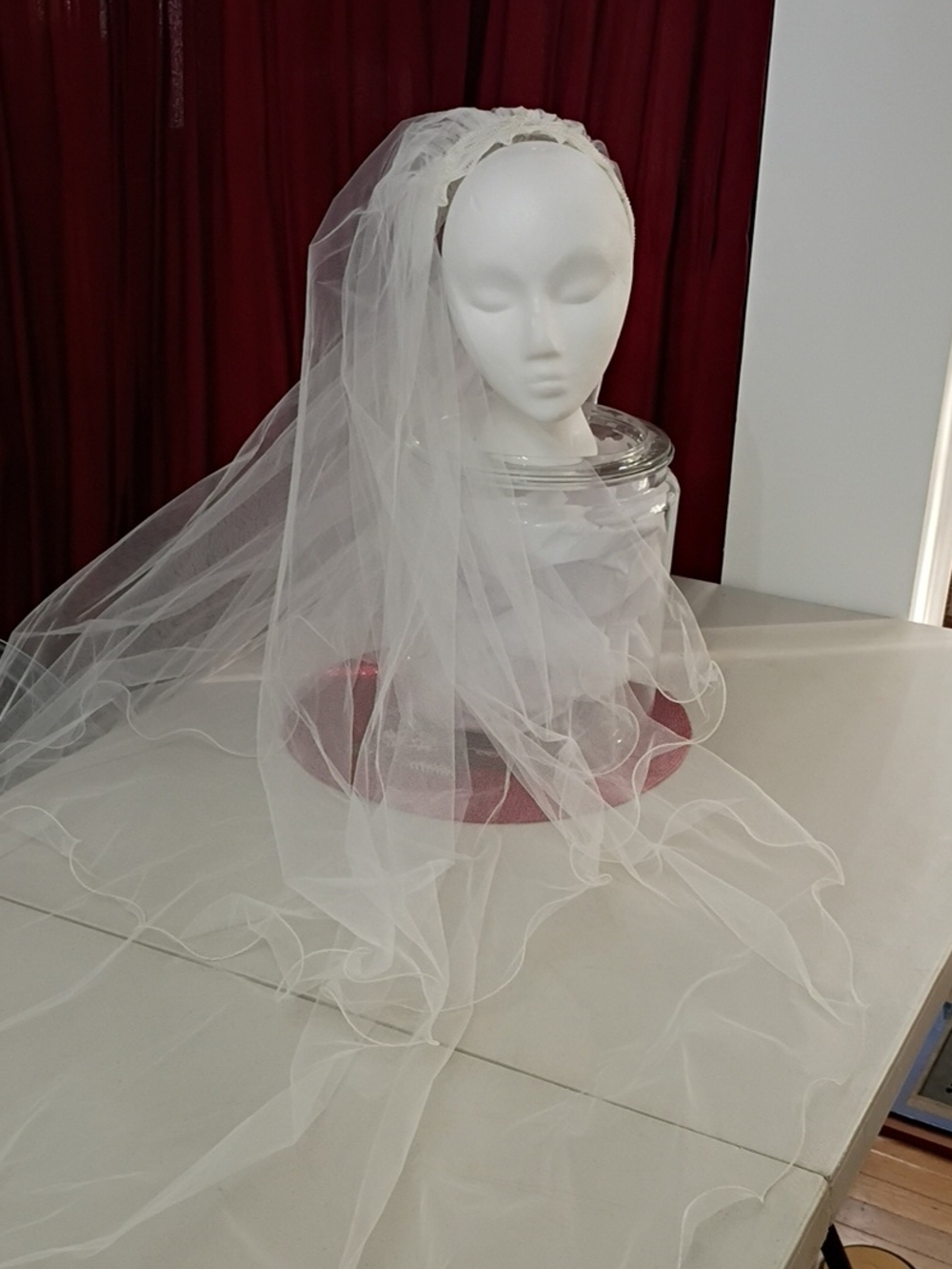 Vintage White Bridal Veil with Decorative Headband